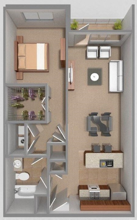 Floor plan for 1 bed, 1 bath, 785 sqft